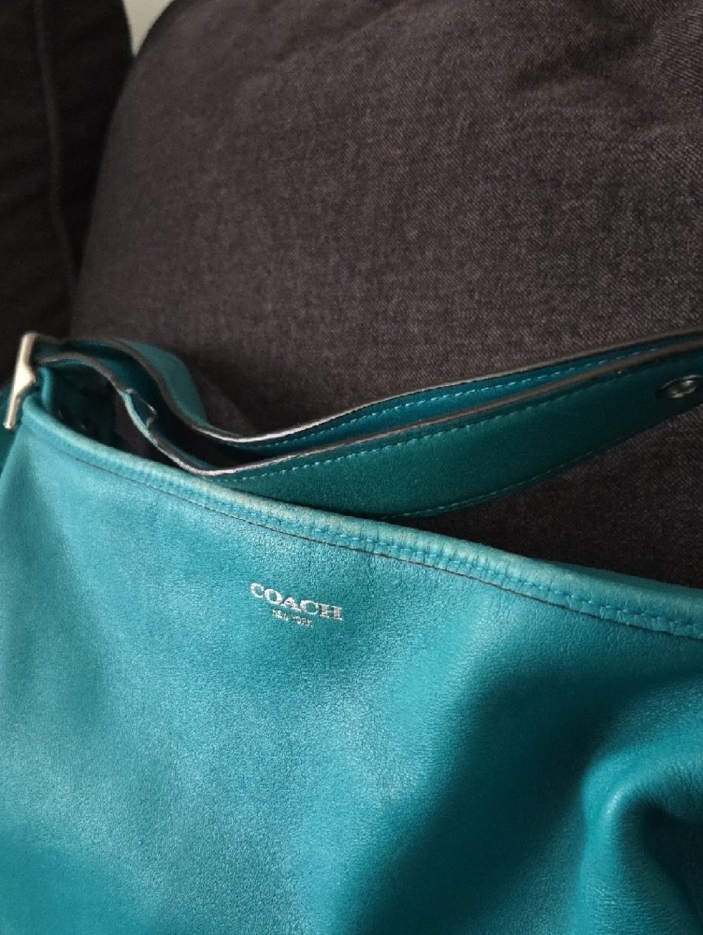 Coach Teal Leather Shoulder Hobo With Tassel - Picture 3 of 8